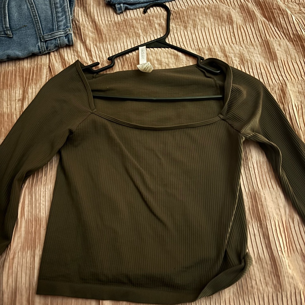 Nikibiki Olive Long Sleeve Ribbed Top
